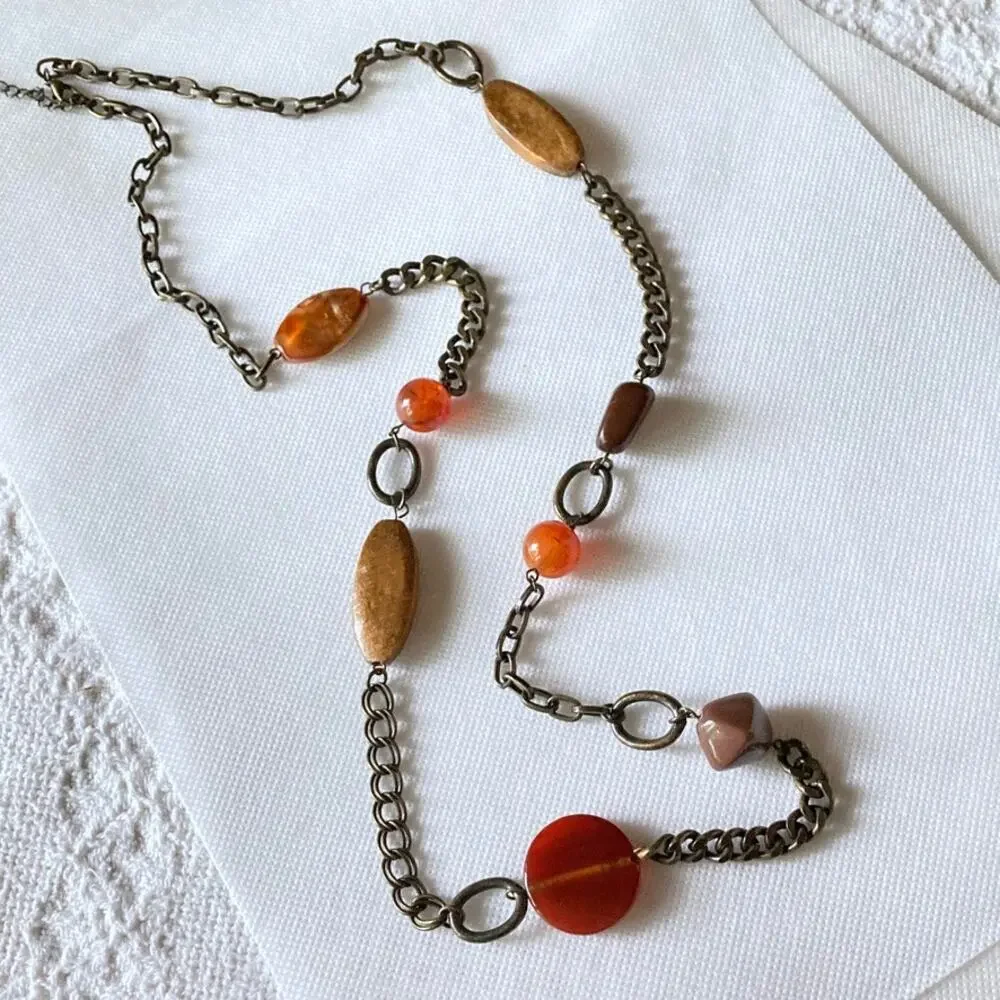 Brass- and earth-tone chunky statement necklace